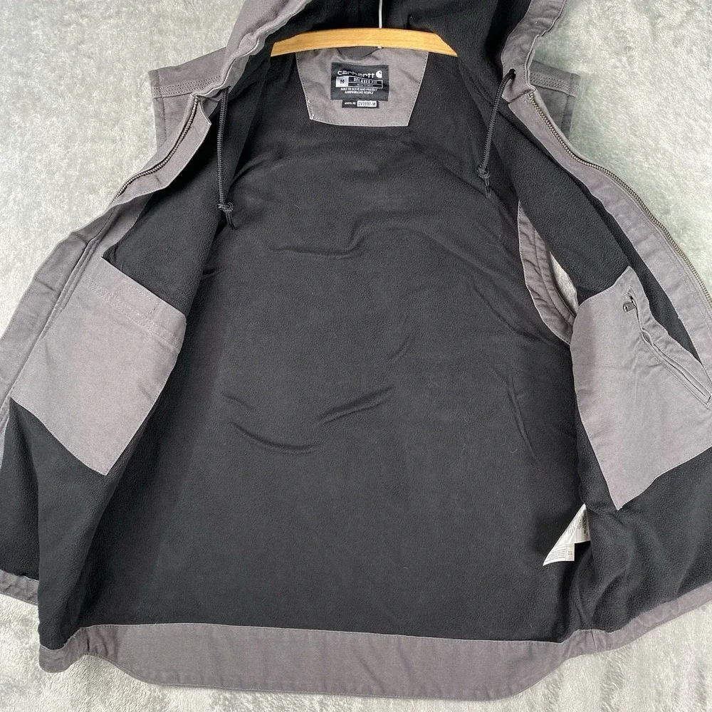 Carhartt Duck Canvas Fleece Lined Vest Mens M Relaxed Fit Gray Hooded 103837 GVL